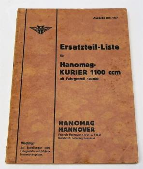 Ersatzteilkatalog / Ersatzteilliste für HANOMAG Kurier 1100 ccm - Juni 1937