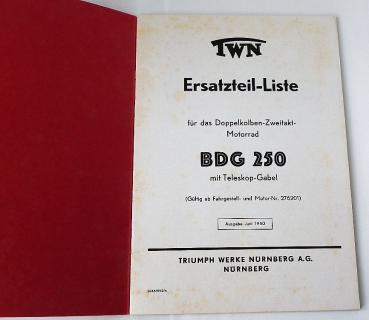 Ersatzteilkatalog TRIUMPH - TWN - BDG 250 - Juni 1950