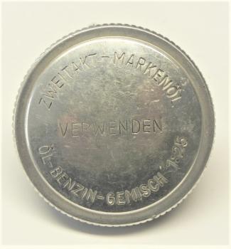 Tankdeckel mit Schrift - "Zweitakt-Markenöl verwenden - Öl-Benzin-Gemisch 1:25" -  Ø innen ca. 29mm - Ø außen ca. 45mm