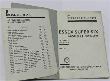 Ersatzteilkatalog / Ersatzteilliste für ESSEX SUPER SIX - Modelle 1927-1929 - Juli 1929