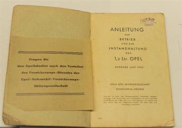 Betriebsanleitung / Handbuch OPEL 1,2 Ltr. - Juni 1933