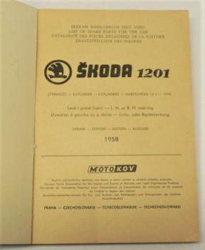 Ersatzteilkatalog / Ersatzteilliste SKODA 1201 - 1958