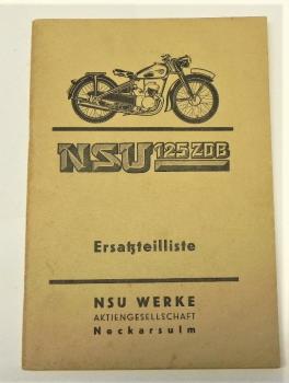 Ersatzteilkatalog / Ersatzteilliste NSU 125 ZDB - ca. 1941