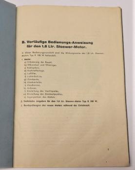 Betriebsanleitung - Bedienungsanweisung für das Einheits-Fahrgestell für l.PKW - mit STOEWER oder BMW - Motor - ca. 1936