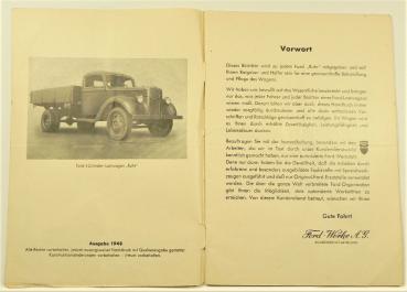 Betriebsanleitung FORD 4-Zylinder-Lastwagen "TYP RUHR" - 1948