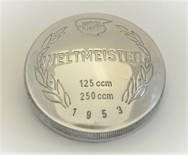 Tankdeckel "NSU Weltmeister 1953" -  Aluminium poliert