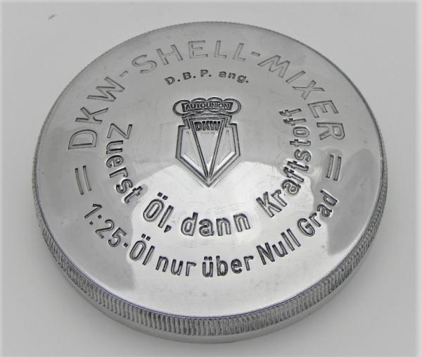 Tankdeckel "DKW-SHELL-MIXER" -  Aluminium poliert