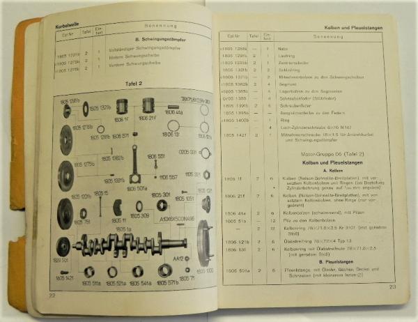 Ersatzteilkatalog / Ersatzteilliste für 2,9 Liter Mercedes-Benz-Wagen - Typ 290 - 68 PS - W 18 - 1936