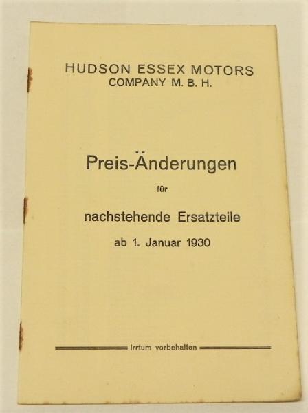 Ersatzteilkatalog / Ersatzteilliste für ESSEX SUPER SIX - Modelle 1927-1929 - Juli 1929