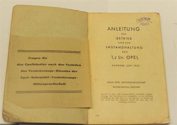 Betriebsanleitung / Handbuch OPEL 1,2 Ltr. - Juni 1933