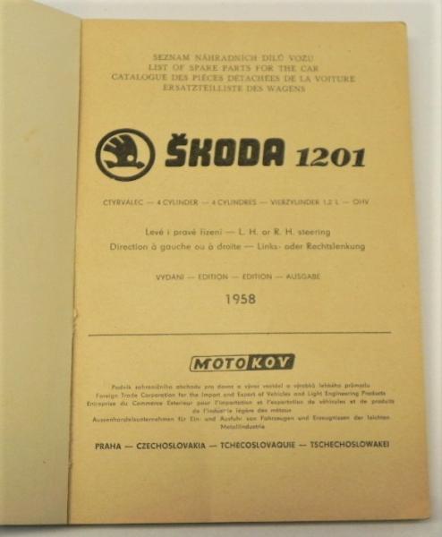 Ersatzteilkatalog / Ersatzteilliste SKODA 1201 - 1958