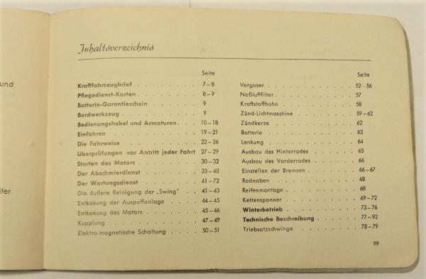 Betriebsanleitung/Gebrauchsanweisung - VICTORIA SWING - September 1955