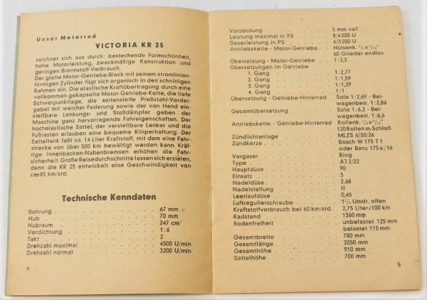 Betriebsanleitung/Gebrauchsanweisung - VICTORIA KR 25  - März 1949
