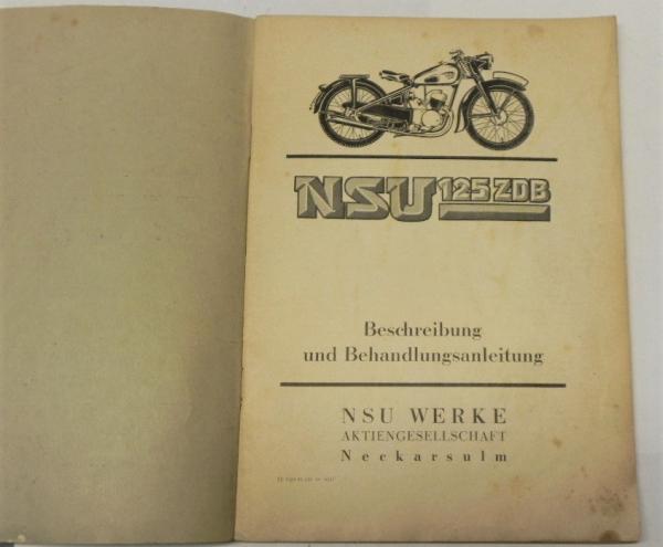 Betriebsanleitung / Handbuch - NSU 125 ZDB - ca. 1941