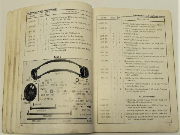 Ersatzteilkatalog / Ersatzteilliste für 1,7 Liter Mercedes-Benz-Wagen - Typ 170V - 38 PS - W136 - 1937