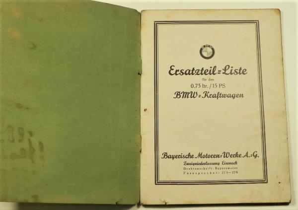 Ersatzteilkatalog / Ersatzteilliste für BMW 0,75L - 15 PS Kraftwagen (DA 2) - 1931